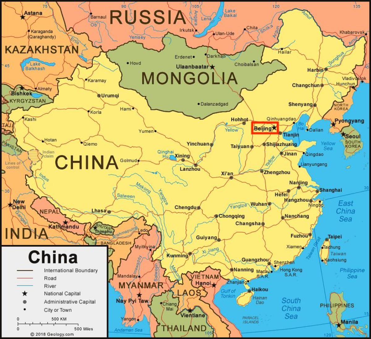 Pechino (Peking) sulla mappa della Cina