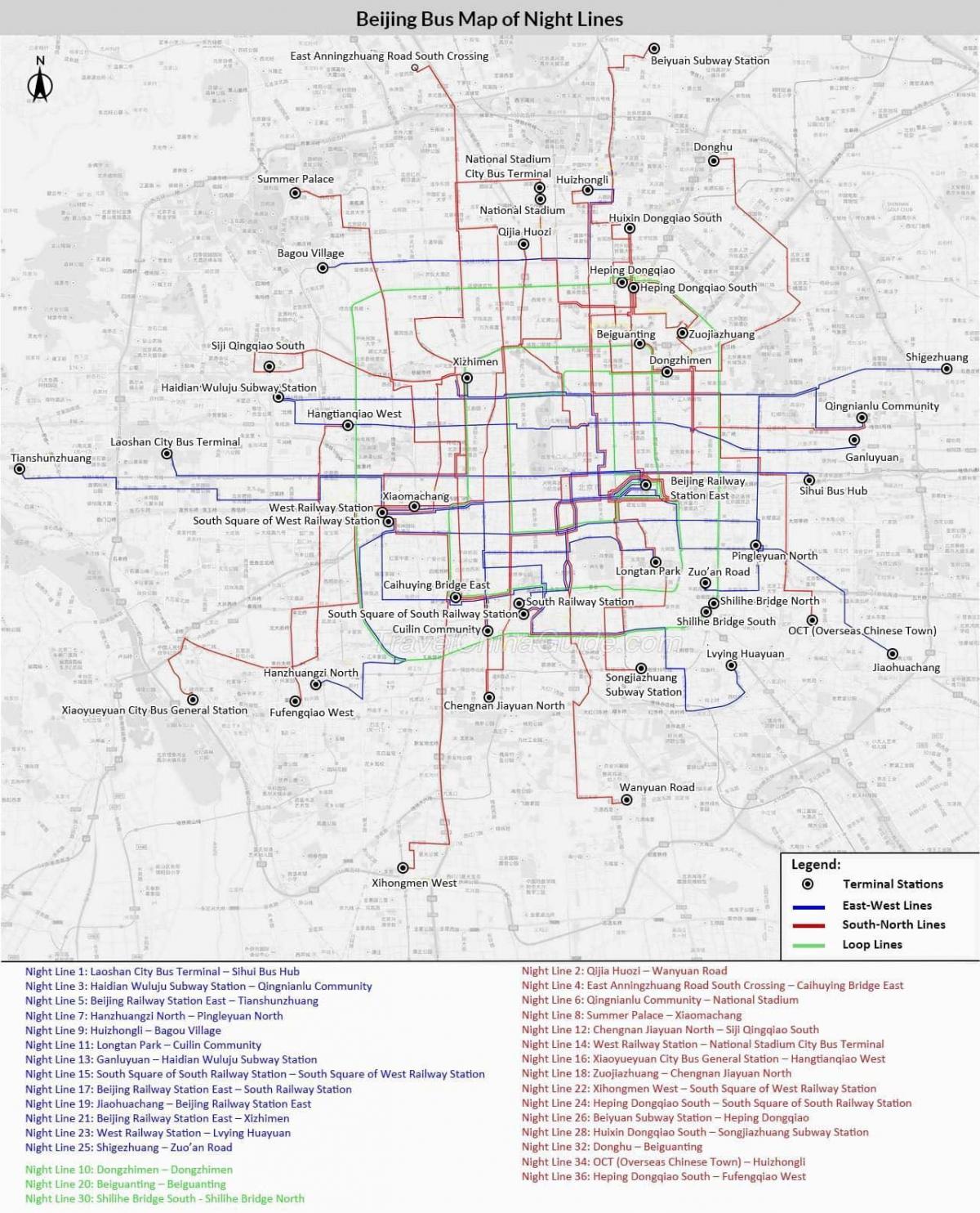 Mappa della stazione degli autobus di Pechino (Peking)