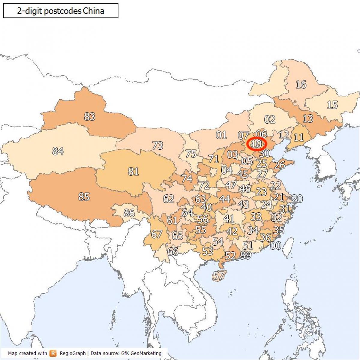 Mappa dei codici postali di Pechino (Peking)